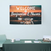 Lumières de ficelle épousant la bannière bienvenue (Salon professionnel)