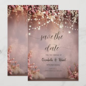 Lumières de fleurs rose Save The Date (Devant / Derrière)