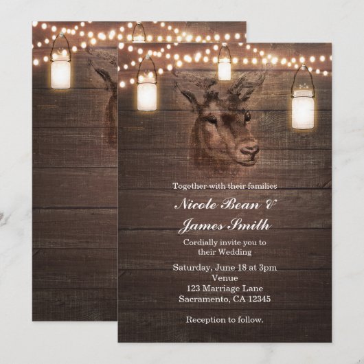 Lumières de guirlande à tête de cerf et invitation (Devant / Derrière)
