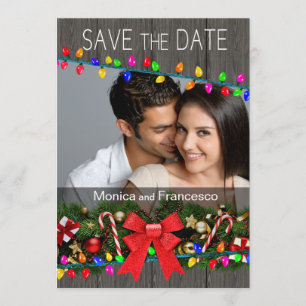 Lumières de Noël Bois Grain Photo Faire-Part de Da