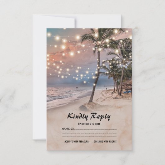 Lumières de plage vintage tropicales Mariage RSVP (Devant)