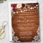 Lumières en bois Mariage rustique Lace Invitation<br><div class="desc">Lumières à cordes de bois rustique Dentelle Bourgogne Aquarelle Faire-part de mariage Floral</div>