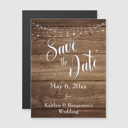Lumières Et Script Bois Enregistrer La Date Carte  (Devant / Derrière)