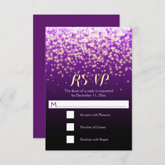 Lumières étincelantes mariage violet RSVP (Devant / Derrière)