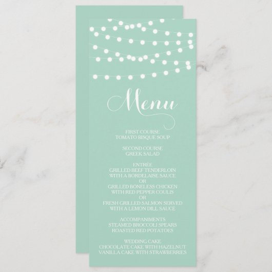 Lumières Fée Blanche | Carte de menu Mariage (Devant / Derrière)