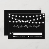 Lumières Fée Blanche | Carte RSVP de mariage noir (Devant / Derrière)