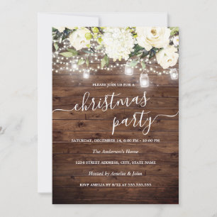 Lumières Floral Rustic Wood Invitation de la fête 