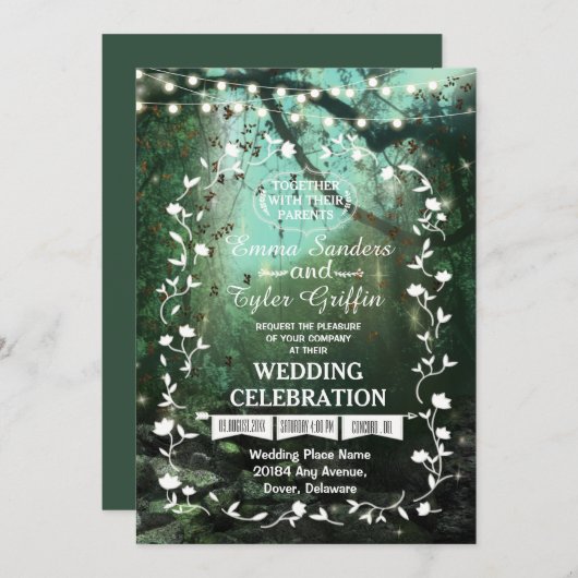 Lumières forestières enchantées Faire-part de mari (Devant / Derrière)