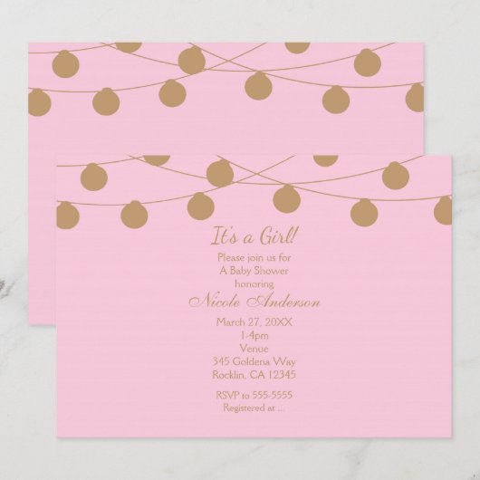 Lumières Modernes Rose et Or pour Invitations Chic (Devant / Derrière)