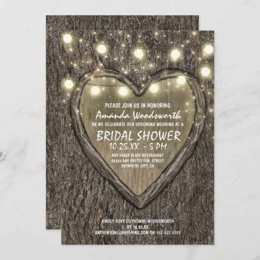Lumières + Oak Tree Bark Invitations de douche nup (Devant / Derrière)