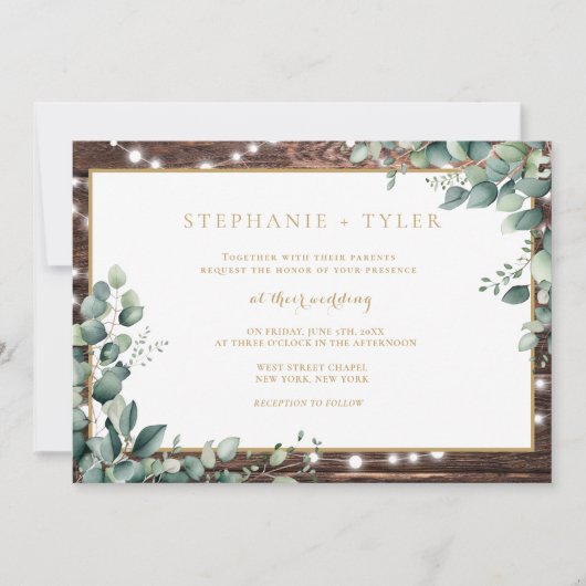 Lumières rustiques Faire-part de mariage verdoyant (Devant)