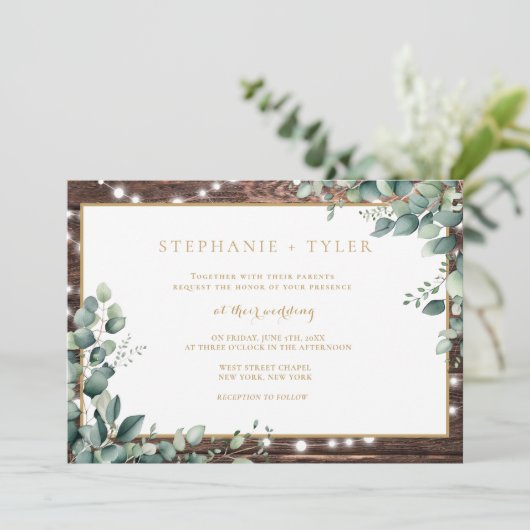 Lumières rustiques Faire-part de mariage verdoyant (Debout devant)