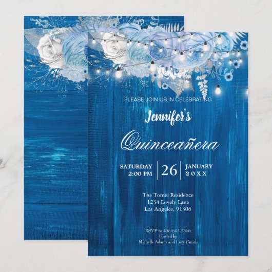 Lumières Rustiques Floral Quinceañera Invitation (Devant / Derrière)