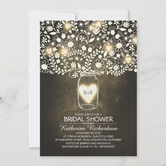 Lumières rustiques Mason Jar Invitations de douche (Devant)