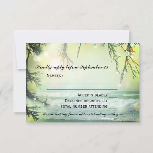 Luminaires étincelants Plage Mariage Carte RSVP (Dos)