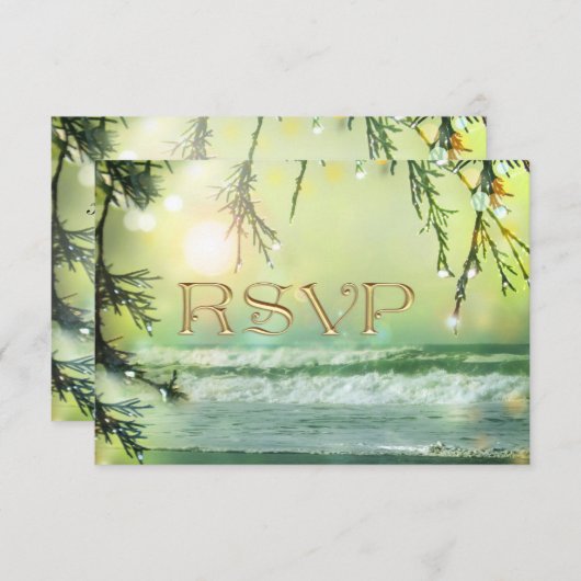 Luminaires étincelants Plage Mariage Carte RSVP (Devant / Derrière)
