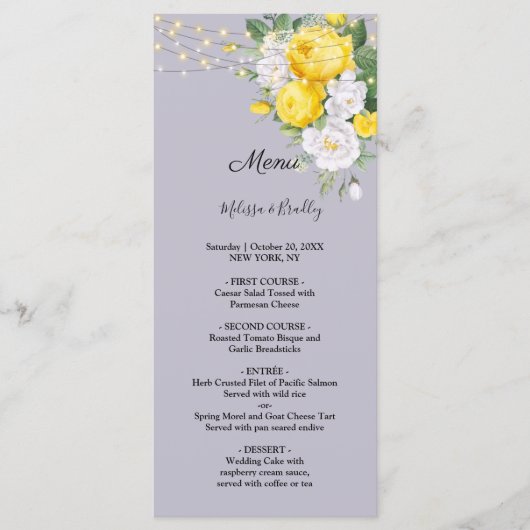 Luminaires rustiques Menu de mariage floral jaune (Devant)