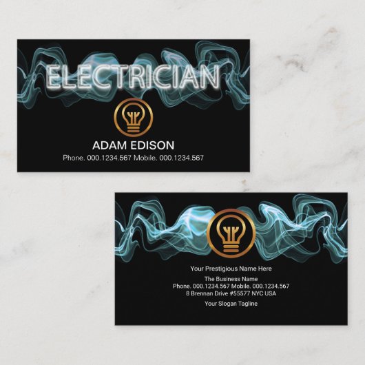 Luminescent Blue Electric Lightning Electrice Visitekaartje (Voorkant / Achterkant)
