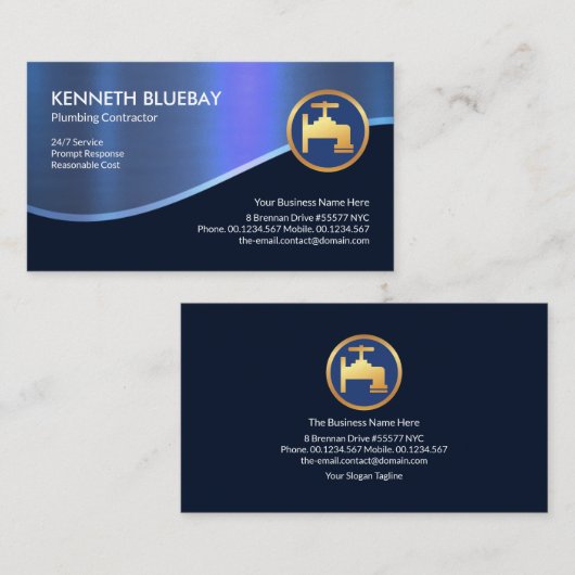 Luminescent Blue Wave Home Plumbing Service Visitekaartje (Voorkant / Achterkant)