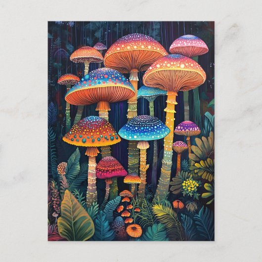 Luminescente Paddenstoelen Kleurrijk Oerwoud Briefkaart (Voorkant)