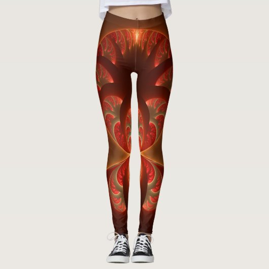 Lumineus abstract modern oranje fractal leggings (Voorkant)