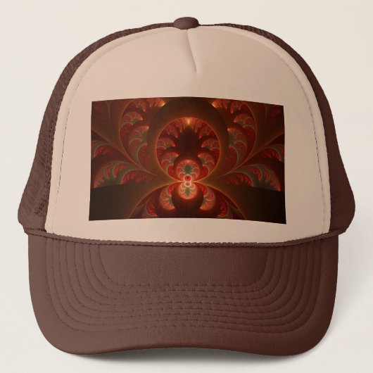 Lumineus abstract modern oranje fractal trucker pet (Voorkant)