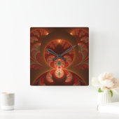 Lumineus abstract modern oranje fractal vierkante klok (Huis)