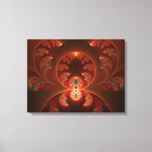 Lumineus Abstract Modern Oranje Rood Fractal Canvas Afdruk