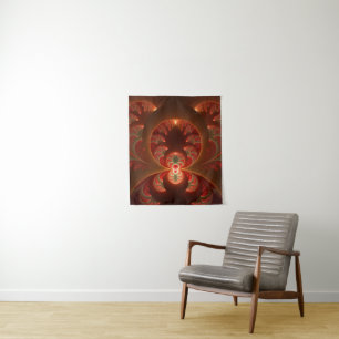 Lumineus abstract modern oranje rood Fractal Wandkleed