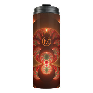 Lumineus abstract oranje rood Fractal Monogram Thermosbeker