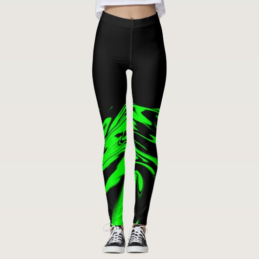 Lumineuse citron vert et noir design Leggings (Devant)
