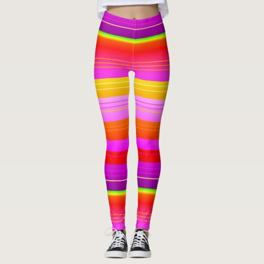 Lumineux rouge violet jaune créatif rayé Leggings (Devant)