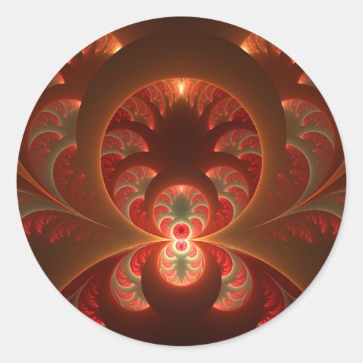 Lumineuze abstracte moderne oranje rode fractal ronde sticker (Voorkant)