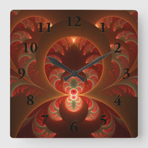 Lumineuze abstracte moderne oranje rode Fractal Vierkante Klok