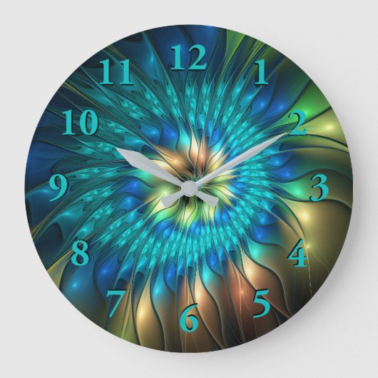 Lumineuze Fantasevloer, kleurrijk Abstract fractal Grote Klok (Voorkant)