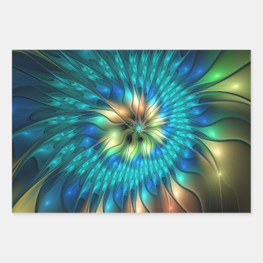 Lumineuze Fantasevloer, kleurrijk Abstract fractal Inpakpapier Vel (Voorkant 3)