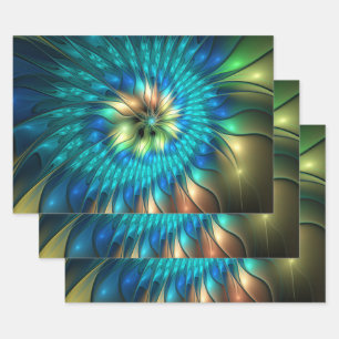 Lumineuze Fantasevloer, kleurrijk Abstract fractal Inpakpapier Vel