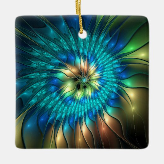 Lumineuze Fantasevloer, kleurrijk Abstract fractal Keramisch Ornament (Voorkant)