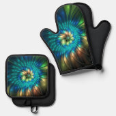 Lumineuze Fantasevloer, kleurrijk Abstract fractal Ovenwant & Pannenlap Set (Voorkant / Achterkant)