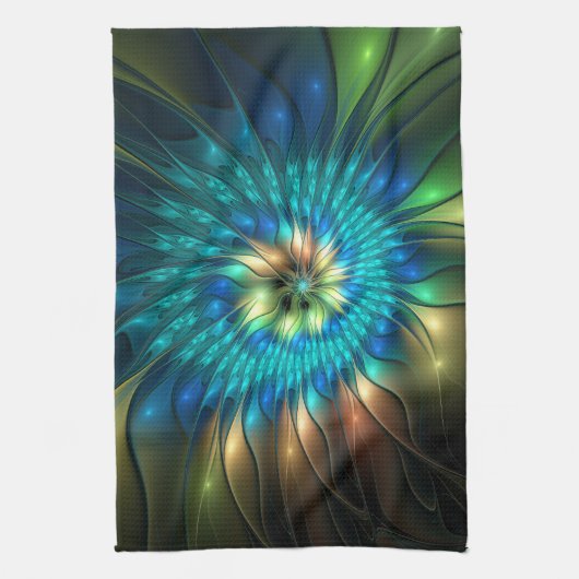 Lumineuze Fantasevloer, kleurrijk Abstract fractal Theedoek (Verticaal)
