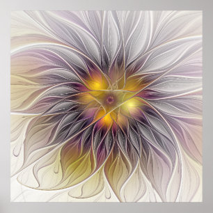 Lumineuze Kleurrijke Bloem, Abstract Moderne Fract Poster