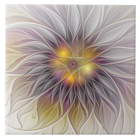 Lumineuze Kleurrijke Bloem, Abstracte Moderne Frac Tegeltje (Voorkant)