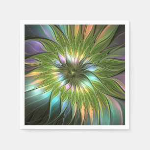 Lumineuze Kleurrijke Fantasie Bloem Fractale Kunst Servet