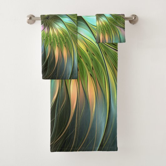 Lumineuze kleurrijke Fantasy Flower Fractal Art Bad Handdoek (Insitu)