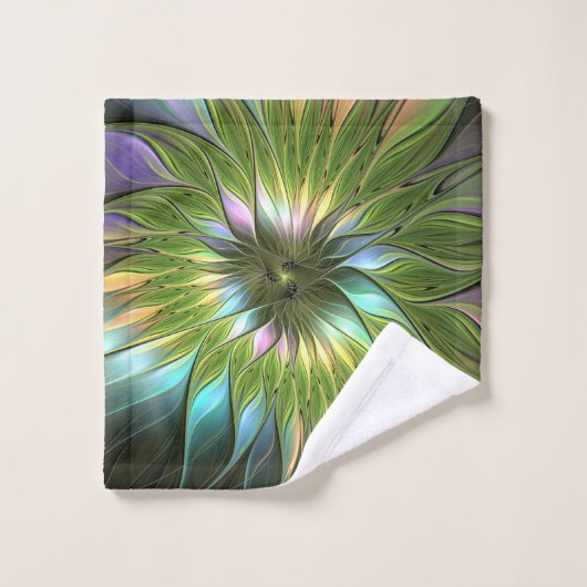 Lumineuze kleurrijke Fantasy Flower Fractal Art Bad Handdoek (Wasdoekje)