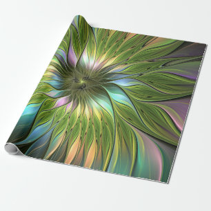 Lumineuze kleurrijke Fantasy Flower Fractal Art Cadeaupapier