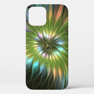 Lumineuze kleurrijke Fantasy Flower Fractal Art iPhone 12 Hoesje