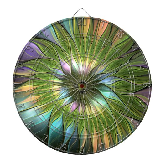 Lumineuze kleurrijke Fantasy Flower Fractal Art Dartbord (Voorkant)