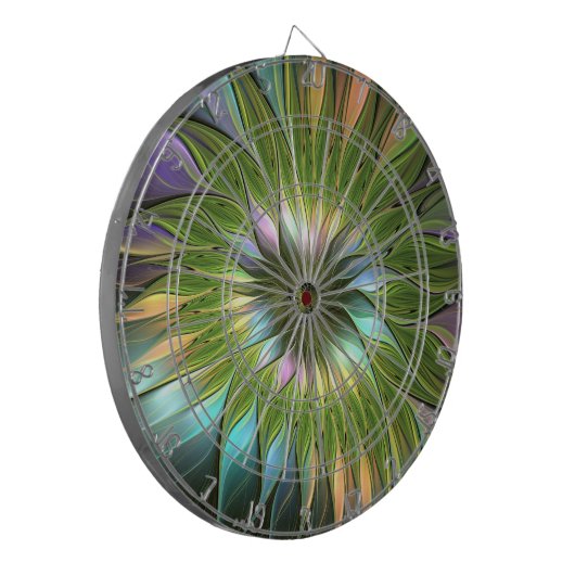 Lumineuze kleurrijke Fantasy Flower Fractal Art Dartbord (Voorkant Links)