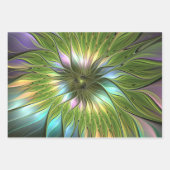 Lumineuze kleurrijke Fantasy Flower Fractal Art Inpakpapier Vel (Voorkant 3)